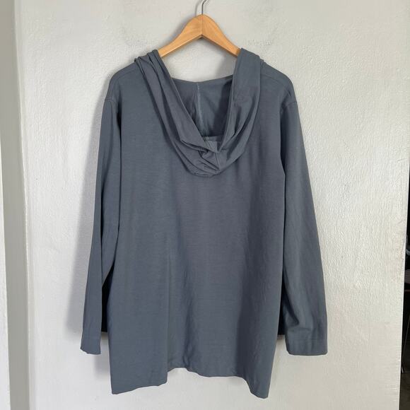 Eileen Fisher Hooded Cardigan Women Size L Organic Cotton Open Front Boho Blue - Picture 3 of 10